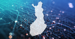 Map of Finland sits on top of an artistic illustration of circuitry.